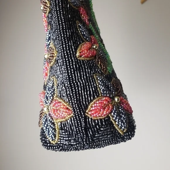 Vintage Glass Beaded Floral Handbag Purse - Picture 9 of 16